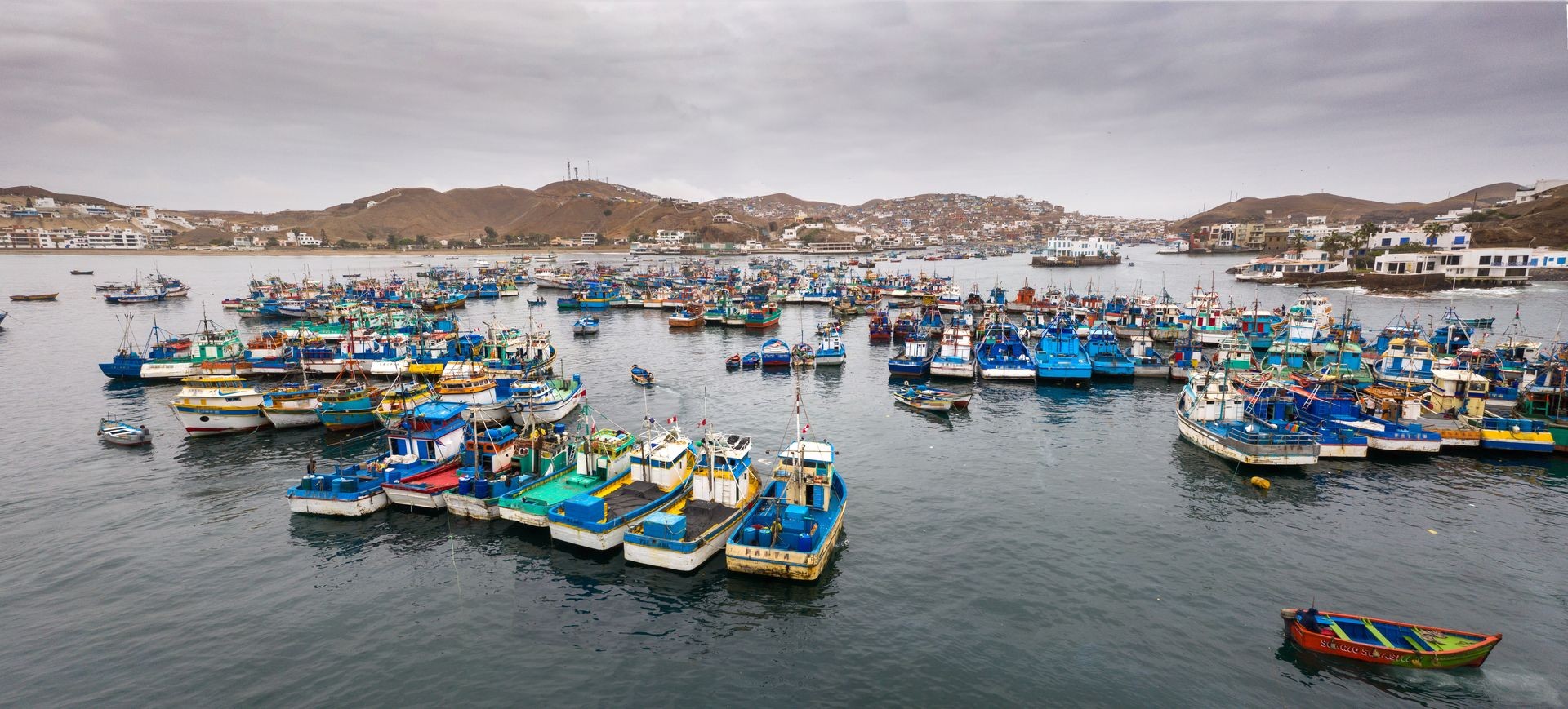 Fisher boats in the harbor. Pucusana, Lima, Peru.